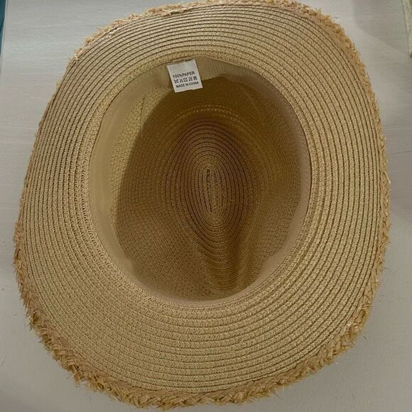 NWT Styline Straw Hat Women's Tan Frayed Edges Woven Wide Brim Crochet Lace Bow - Picture 7 of 9
